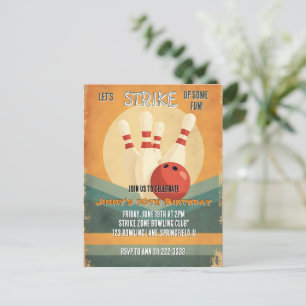 Retro Bowling Kids Birthday Party Invitation Postcard
