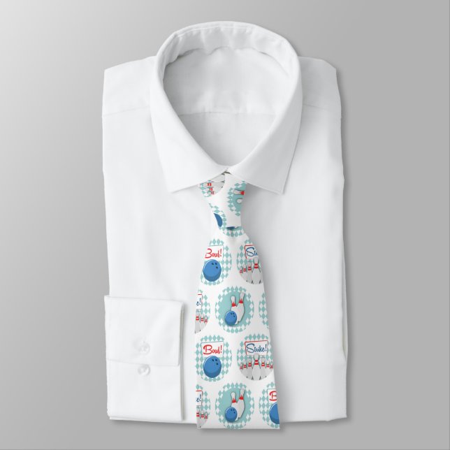 Retro Bowling Pattern Bowling Ball Pins Tie (Tied)