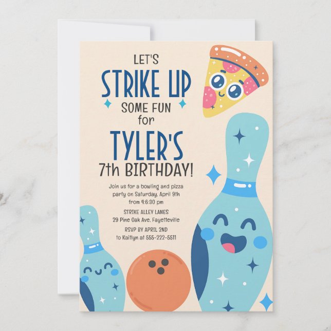 Retro Bowling & Pizza Birthday Invitation (Front)