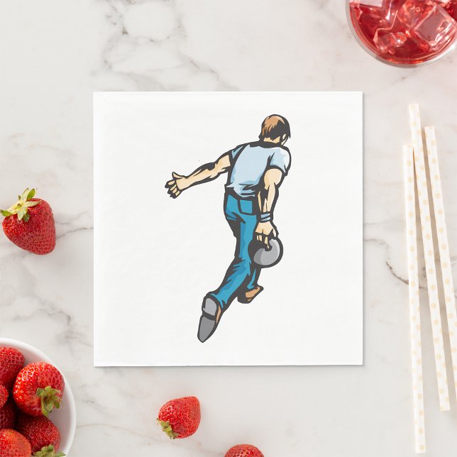 Retro Bowling Player Throwing Ball Napkin (Creator Uploaded)