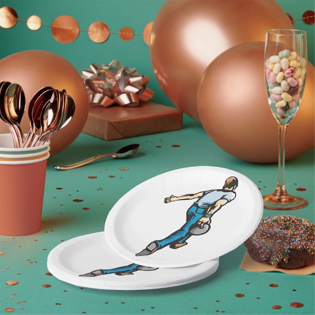 Retro Bowling Player Throwing Ball Paper Plate (Creator Uploaded)