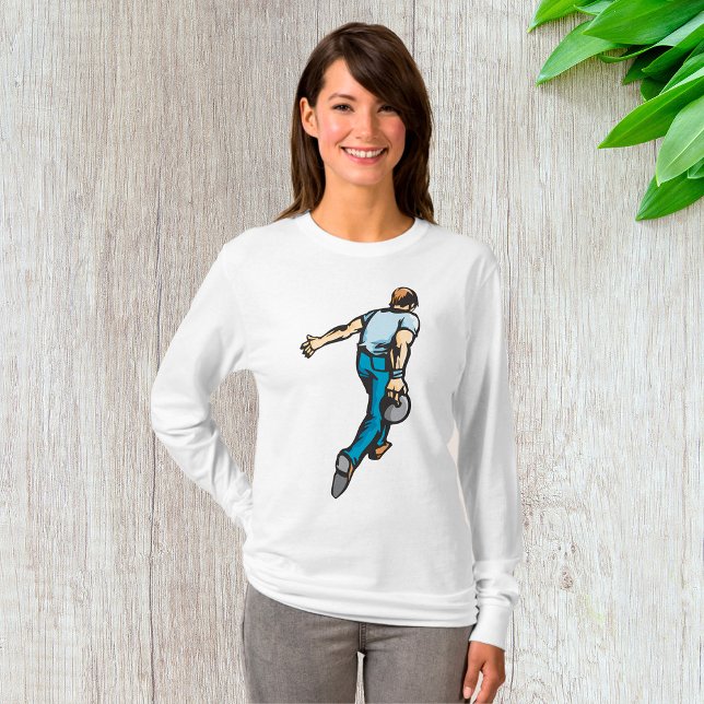 Retro Bowling Player Throwing Ball T-Shirt (Creator Uploaded)