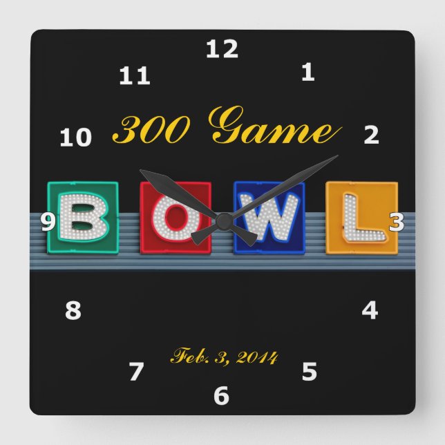 Retro Bowling Square Wall Clock (Front)