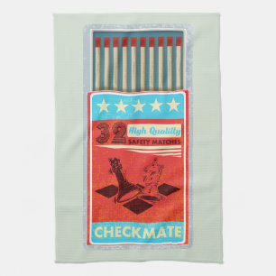 Retro box of matches pop art tea towel