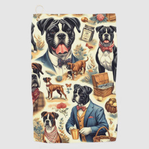 Retro Boxer Dog Illustration Golf Towel