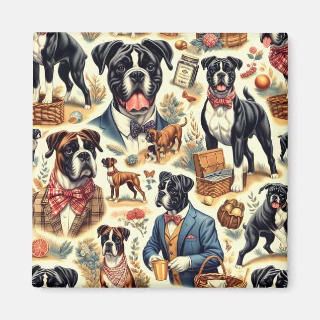 Retro Boxer Dog Illustration Magnet (Front)