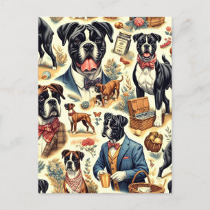 Retro Boxer Dog Illustration Postcard