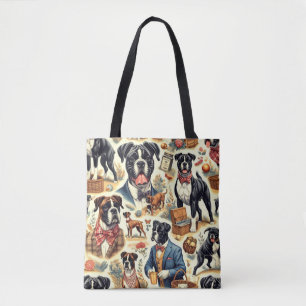 Retro Boxer Dog Illustration Tote Bag