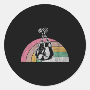 Retro Boxing Gloves Rainbow Vibes Classic Round Sticker