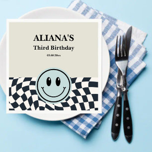 Retro Boy  black & white checkered birthday  Napkin