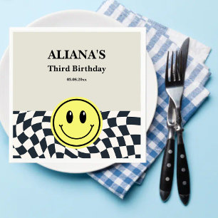 Retro Boy black & white chequered birthday Napkin