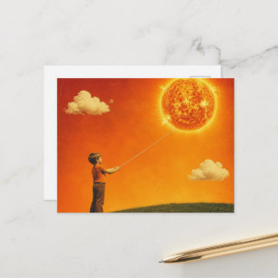 Retro Boy Lassos The Sunshine Surreal Art Postcard