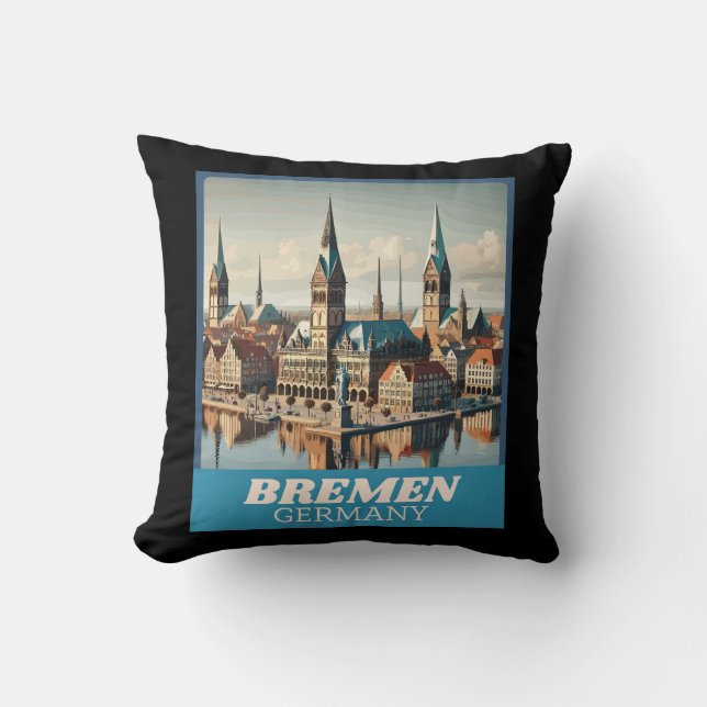 Retro Bremen Skyline  Cushion (Front)