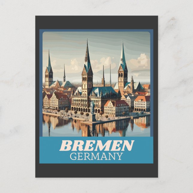 Retro Bremen Skyline  Postcard (Front)