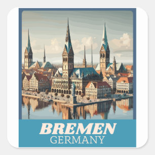 Retro Bremen Skyline  Square Sticker