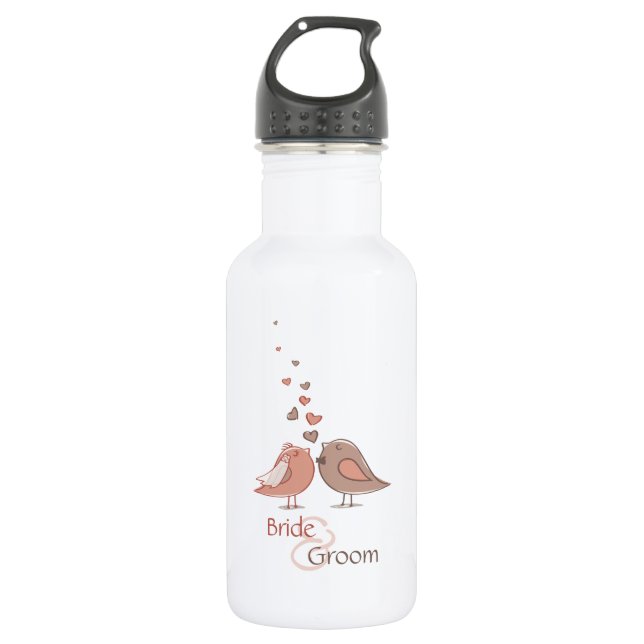 Retro Bride and Groom Birds 532 Ml Water Bottle (Front)
