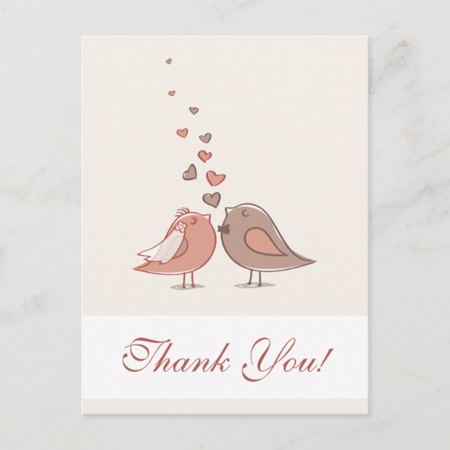 Retro Bride and Groom Birds Thank You Postcard (Front)