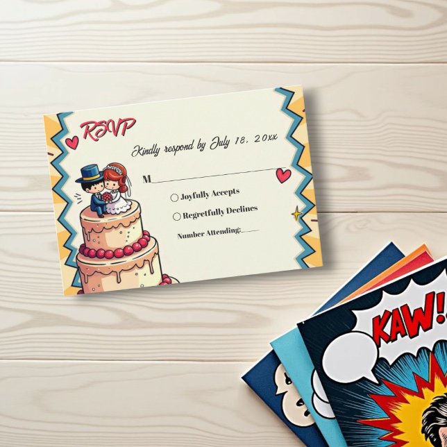 Retro Bride & Groom Pop Art Comic Style Wedding RSVP Card (Creator Uploaded)