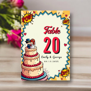 Retro Bride & Groom Pop Art Comic Style Wedding Table Number