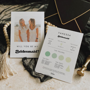 Retro Bridesmaid Proposal Info Card with Photo