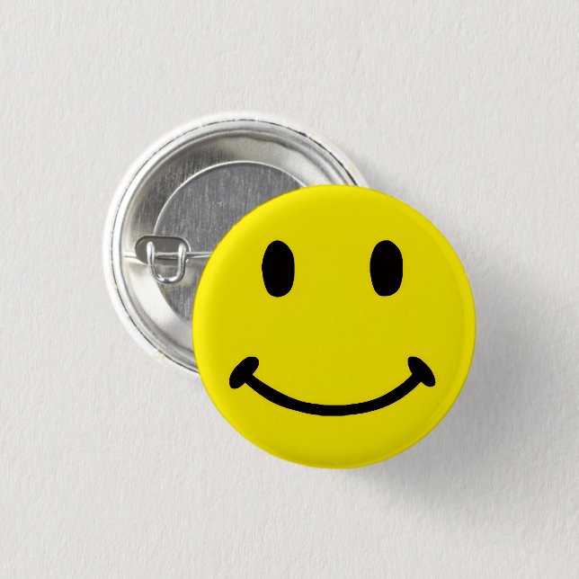 Retro Bright Big Yellow Smile Face Pinback Button (Front & Back)