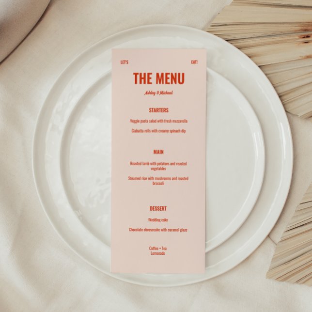 Retro Bright & Bold Peach Wedding  Menu (Creator Uploaded)
