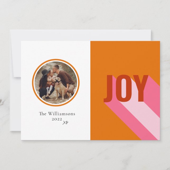 Retro Bright Colourful Family Photo Joy Holiday Card (Front)