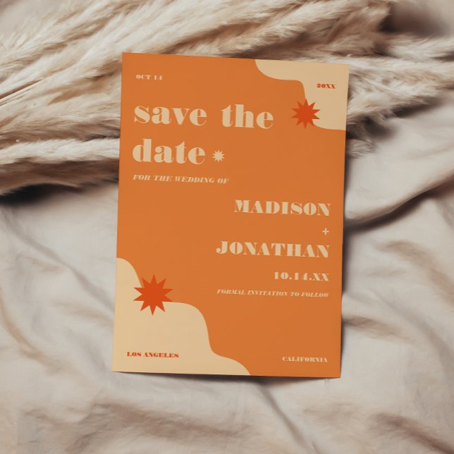 Retro Bright & Colourful Orange Wedding  Save The Date (Creator Uploaded)
