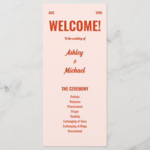 Retro Bright & Colourful Peach Wedding  Programme