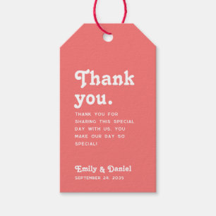 Retro Bright Coral Pink Thank You Wedding Favour Gift Tags