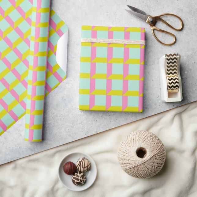 Retro Bright Pastel Geometric Op Art Pattern Wrapping Paper (Crafts)