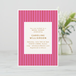 Retro Bright Pink Red Stripe Summer Bridal Shower Invitation