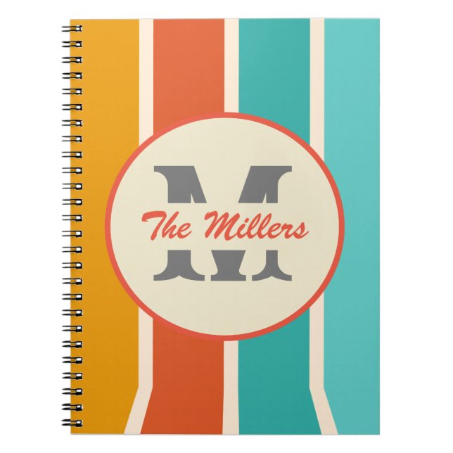 Retro Bright Summer Monogram  Notebook (Front)