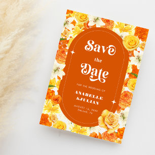 Retro Bright Yellow Orange Garden Floral Wedding Save The Date