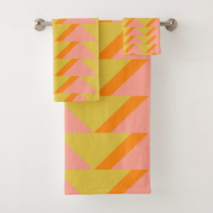 Retro Bright Yellow Orange Geometric Pattern Bath Towel Set