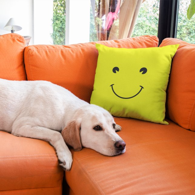 Retro Bright Yellow Smile Cushion (Bright Yellow Smile Throw Pillow)