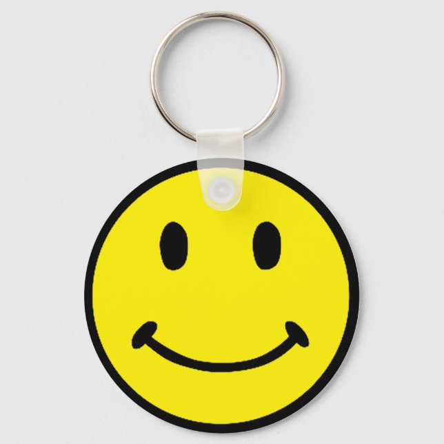 Retro Bright Yellow Smile Face Key Ring (Front)