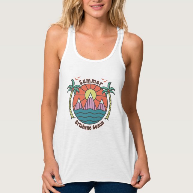 Retro Brisbane Beach Sunset Singlet (Front)