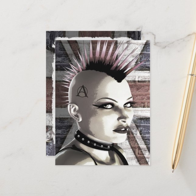 Retro British Punk Girl Postcard (Front/Back In Situ)