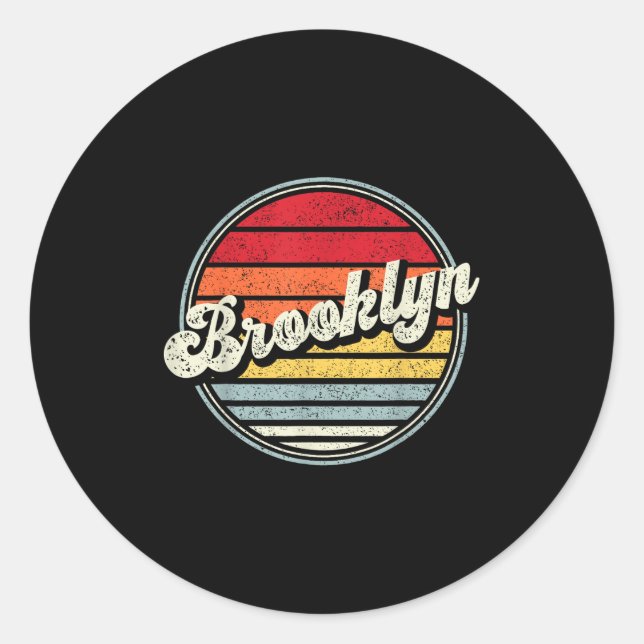 Retro Brooklyn Home State Cool 70s Style Sunset Me Classic Round Sticker (Front)