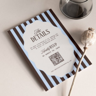Retro Brown and Blue Wedding Details RSVP Qr code Enclosure Card