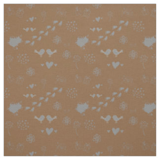 Retro brown and grey pattern of birds, dots, foots fabric