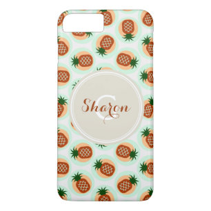 Retro brown and mint pineapple patterns monogram Case-Mate iPhone case