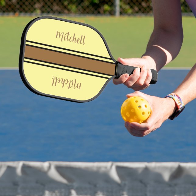 Retro Brown And Yellow Striped Pickleball Paddle (Insitu)