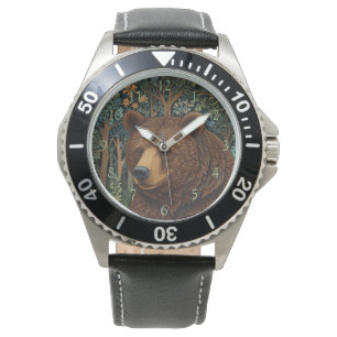 Retro brown bear boho woodland artwork watch