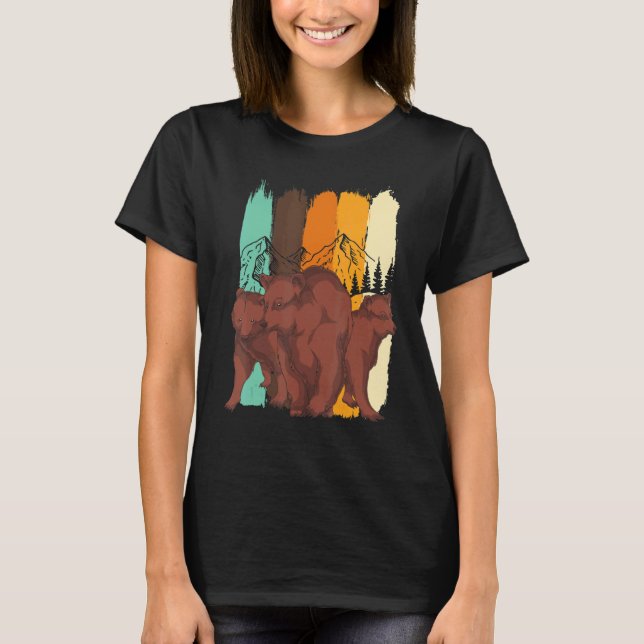Retro Brown Bear Forest Animal   Nature Trees Bear T-Shirt (Front)