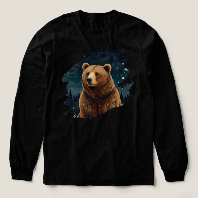Retro brown bear midnight winter landscape Tri-Blend shirt (Design Front)