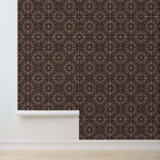   Retro Brown & Black Geometric Modern Classy Deco Wallpaper (Application)
