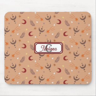 Retro Brown Boho Whimsical Monogram Personalised Mouse Pad