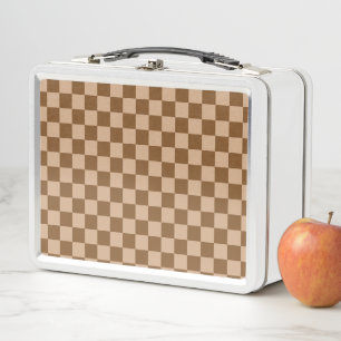 Retro Brown Checkered Metal Lunch Box
